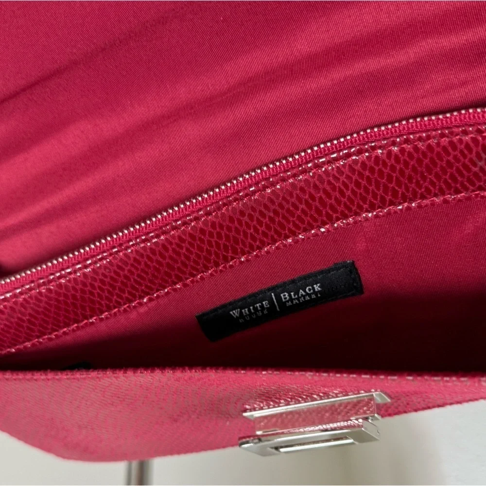 Brand New White House Black Market Burgundy and Silver Leather Crossbody Clutch